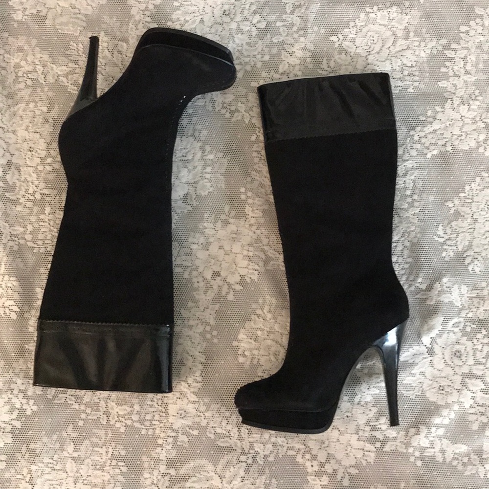 BCBG LEATHER SUEDE PLATFORM BOOTS - Picture 4 of 12